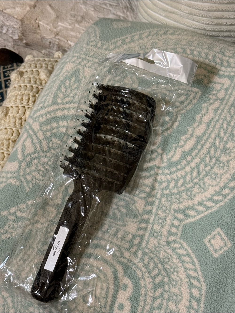 Black Boar Hair Vented Detangling Paddle Hair Brush